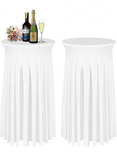 1pc Elegant Cocktail Table Cover - Stretchy Fabric Cocktail Table Cloth With Natural Wave Circular Skirt, Suitable For Bar, Wedding, Party, And Event Decoration