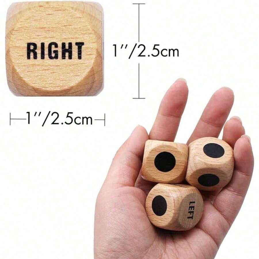 3-Piece Wooden Left Right Center Dice Game Set, Portable Left Center Right Dice For Family Friends Party & Drinking Games, Travel Fun Toy, Holiday Gift Idea - Default - View 1