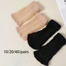 10双装女士透明踝袜，黑色和肤色水晶短袜，透明百搭休闲短袜（无卡片） - 黑色 - 查看 13