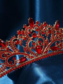 Women's Double Heart Crystal Queen Crown Princess Crown With Comb, Royal Heart Crown, Suitable For Wedding, Christmas, Valentine's Day, Birthday, Party, Prom, Anniversary - Red - View 2