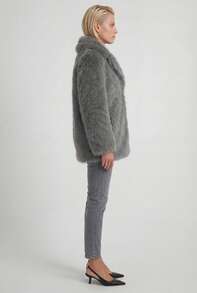 Grey Faux Fur Wrap Coat - Grey - View 4