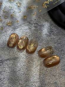 1pc Gold Stamping Metal Moon 5D Nail Stickers Shiny Vintage Silver Patterns Elegant Self Adhesive Decorative Nail Manicure Decals - Nhiều màu 3 - Xem 7