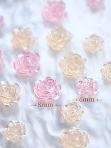 Conjunto de 6 caixas com flores de pérola multicoloridas, estilos variados, decorações de unhas em resina transparente 3D com rosas, acessórios para unhas com flores de camélia peroladas. - Multicolorido - Ver 4