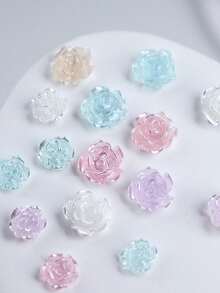 Conjunto de 6 caixas com flores de pérola multicoloridas, estilos variados, decorações de unhas em resina transparente 3D com rosas, acessórios para unhas com flores de camélia peroladas. - Multicolorido - Ver 3