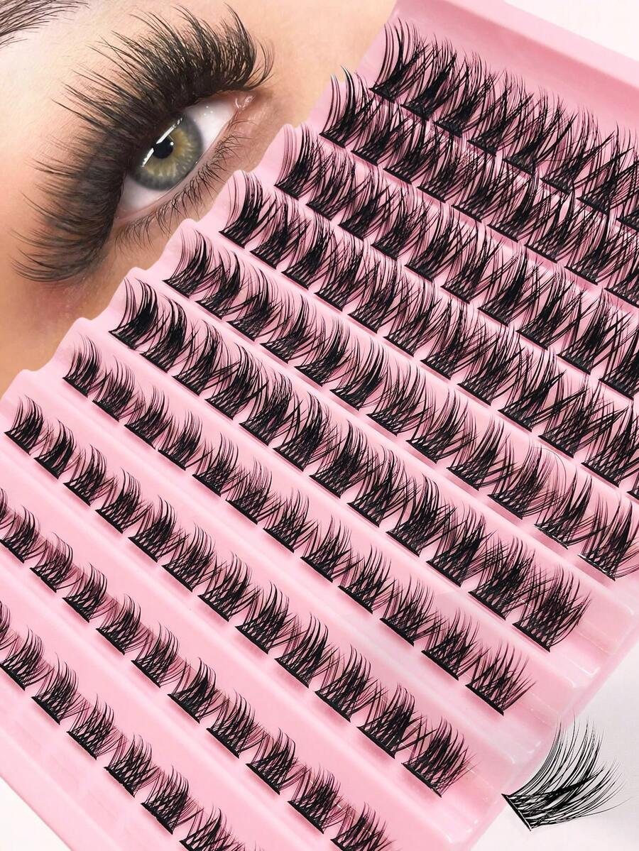 Asiteo 120 PCS Dramatic D-Curl 8-16MM Mix DIY Lash Extension , Volume Soft Individual Cluster Lashes Create A Fluffy Natural Wispy Elements Pink Base Card Look ,At Home Long Lasting ,Suit For Daily