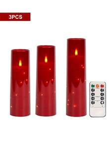 5pcs Set Of Flickering Flameless Candles With Star String Lights, Battery Operated Candles, Embedded LED String Lights Candles, Unbreakable Acrylic Candles With Remote Control, Suitable For Tabletop Centerpiece Decor For Christmas, Halloween, Wedding, Party, Holiday Atmosphere Lighting - Red - View 12