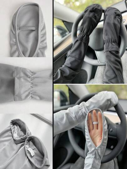 1pair Thin Ice Silk Arm Sleeves, Unisex Breathable Anti-UV Sunscreen Gloves For Driving, Loose Fit Large Size