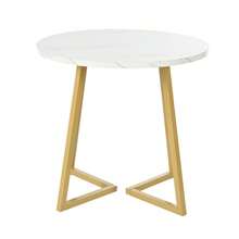 Round Dining Table (1 Piece), Kitchen Table, Unique Metal Frame, Modern Marble Pattern Dining Table, Suitable For Dining Room And Living Room, White/Black - Gold - View 7