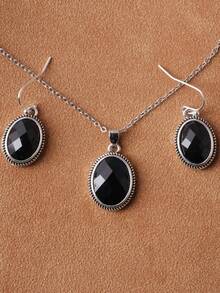 3pcs Women's Classic Black Faceted Necklace And Earrings Jewelry Set - Black - View 1