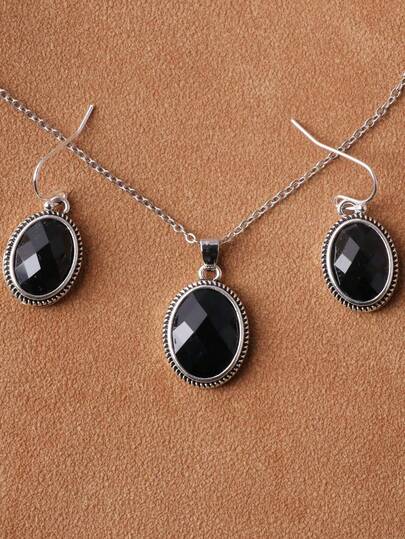 3pcs Women's Classic Black Faceted Necklace And Earrings Jewelry Set
