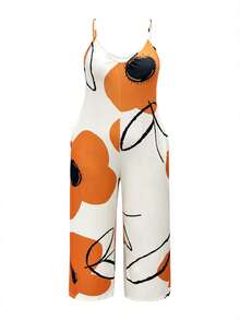 女士大码连体裤，大码女士碎花无袖连体裤，休闲度假及日常穿着，春夏款，女士度假装扮 - 黃色 - 查看 8