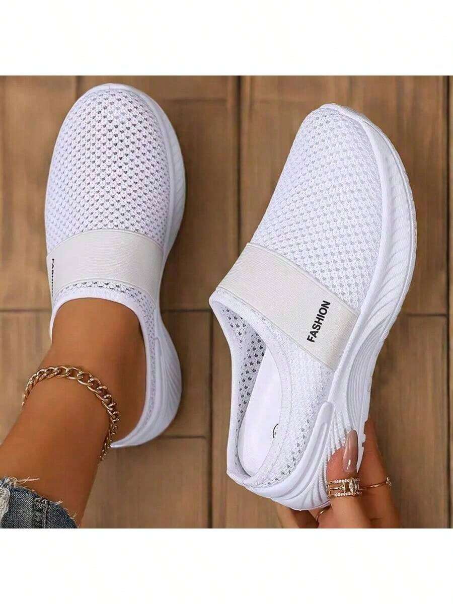 Airy Mesh Slip-On Mule Sneakers – Adjustable Strap Design, Lightweight Cushioned Sole For All-Day Breathable Comfort, Perfect For Casual Daily Errands & Relaxed Outfits - 白色 - 查看 1