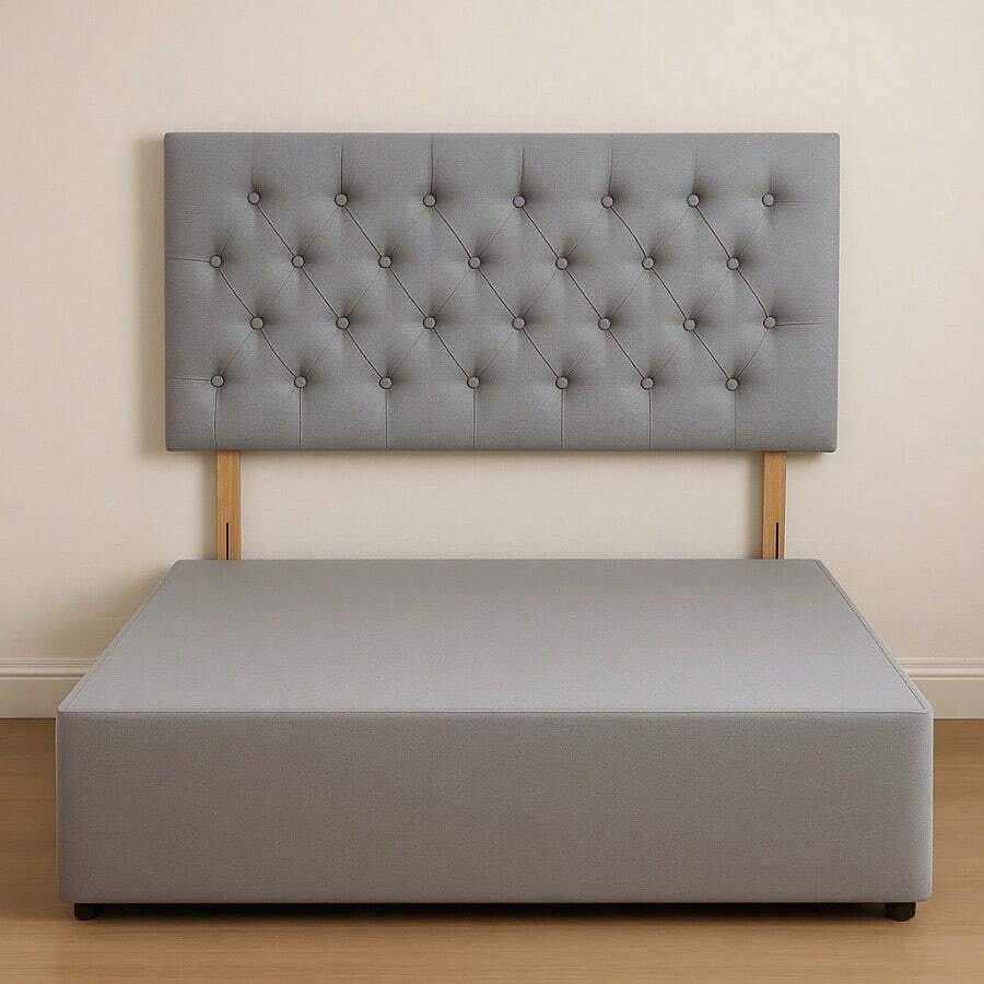 Double 4ft6 20inch Chesterfield Linen Headboard - Silver Linen - View 1