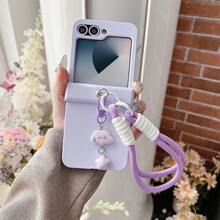 Luxury Purple Smooth Phone Case With Cloud Protable Strap Compatible With Samsung Galaxy ZFlip7 Z Flip6 ZFlip 5 Zflip6 Zflip5 Shockproof Back Cover, Phone Case Compatible With Motorola - Màu tím hoa cà - Xem 4
