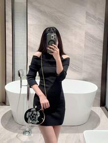 1 Stück schwarze vintage elegante Handtasche mit dickem floralem Muster und Perlenbesatz, passend zu Damenkleider, Cheongsams, Abendgarderobe, modische und elegante Clutch, geeignet für formelle Anlässe, Partys, Hochzeiten und Cocktailveranstaltungen - Schwarz - Übersicht 12