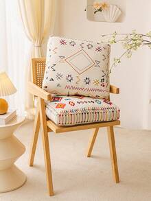1pc Thickened Farmhouse Style Chair Cushion, Contrast Color Design, Tie-Up Fastening, Suitable For Indoor/Outdoor Chairs In Dining Room, Bedroom, Soft & Comfortable, Easy To Clean