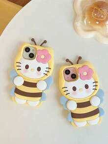 SANRIO 三丽鸥卡通3D蜜蜂和小猫图案手机壳，兼容 16 Pro Max、14、13、12、11、15 Pro Max，硅胶防震保护壳，时尚创意设计 - 彩色 - 查看 2