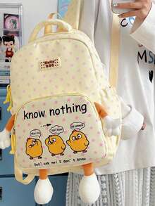 1pc Polka Dot + Puppy Design Backpack, Zipper Closure, Cute Style, Suitable For Students, Travel, All Seasons - Multicolor - View 11