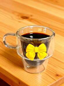 1个/4个装 180毫升双层玻璃杯，带把手，手工制作，厚玻璃，蝴蝶结装饰，可叠放，保温，适用于意式浓缩咖啡、卡布奇诺、茶和冷热饮品，独特的情人节和生日礼物 - 彩色 - 查看 2