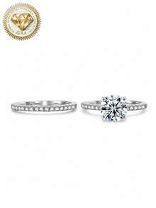 女士订婚戒指，星空圆环戒指，3.7克925纯银，2克拉莫桑石，波西米亚宫廷风格，适合订婚、求婚、结婚纪念日、情人节等场合，附赠莫桑石证书和精美礼盒