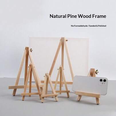 1 pieza Caballete de madera - Caballete de trípode portátil para lienzos, fotos, logotipos - Caballete de pintura de escritorio, adecuado para artistas, ferias de artesanía, exhibiciones de arte, útiles escolares - Soporte de exhibición para obras de arte - Soporte de exhibición de regalo - Soporte de exhibición de marcos - Útiles escolares de arte - Suministros de arte