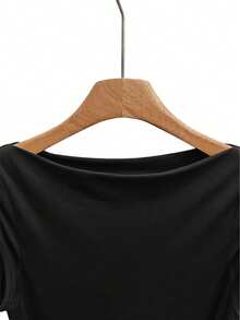 Women's Elegant Fashion Pleated Shoulder Patchwork Fabric Tie-Waist A-Line Midi Dress With Hooded Sleeves, Spring/Summer Black - Black - View 3