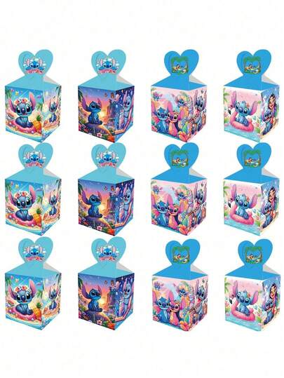 6/12 piezas Bolsas de regalo con diseño del personaje de dibujos animados Lilo y Stitch, bolsas de papel para galletas, dulces, fiesta de cumpleaños con tema de Stitch, suministros para fiestas, cajas de regalo adecuadas para diversas fiestas temáticas