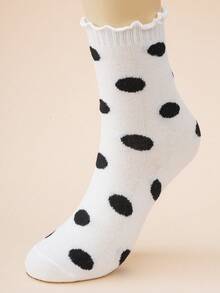 1/6双装波点图案翻边袜，女士休闲时尚可爱简约设计中筒袜，轻盈透气吸湿柔软，适合日常穿着、户外运动和室内穿着。 - 彩色 - 查看 16