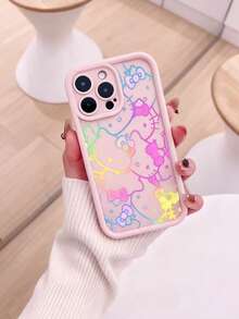 1个粉色渐变夜光Sanrio卡通Hello Kitty猫咪TPU防震软手机壳，适用于 11/12/13/14/15/16/17/Pro Max - 粉色 - 查看 1