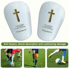 1 Pair Football Mini Shin Guards, Golden Cross Pattern, Unisex Thick Sports Protective Gear, Sturdy Anti-Collision, Leg-Fitting Design, Suitable For All Seasons - Golden Cross - View 2