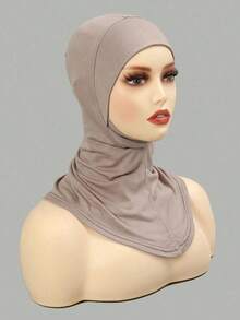 1pc Women's Fashionable Abaya Accessories Solid Color Chin Covering Elastic Headscarf With Hat And Neck Warmer Headband Soft Hijab Under Cap Women Veil Hair Accessories Personalized Gifts Hair Ties - Màu Khaki - Xem 2