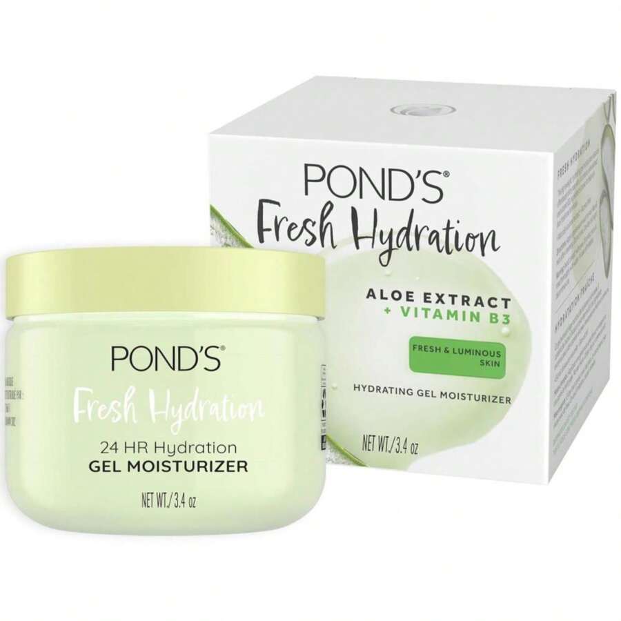PONDS Fresh Hydration Gel Moisturizer U2013 24 HR Hydration With Aloe Vera Extract, Vitamin E &Amp; B3 Niacinamide U2013 Alcohol &Amp; Oil-Free Face Moisturizer U2013 Dermatologist Tested, 34 Oz - White - 查看 1