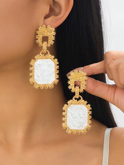 זוג אחד עגילי תליון גיאומטריים אקריליים בסגנון בוהמי אופנתיים, קלאסי שחור ולבן, מתאים לחופשה, מסיבה, רחוב, קניות