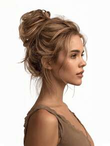 假发、发髻假发、发圈、哑光高温丝质发髻假发、发髻假发、后脑勺假发片、大号发饰、成人花朵发髻