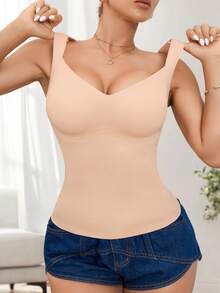 Áo định hình không đường may dành cho nữ, giúp định hình eo và bụng, kiểu áo hai dây đơn giản có thể mặc ngoài, giúp định hình vóc dáng. - Màu Hồng baby - Xem 3