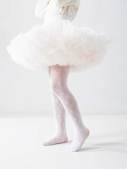 1pc Cute Bow Decor Stirrup Tights, Soft & Comfortable Casual Pantyhose, Fashionable Hollow Breathable Dance Leggings, Suitable For Party, Dance Performance, Campus, Vacation, Holiday Gift, Daily Wear, Valentine's Day