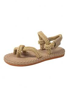 新款时尚露趾平底拖鞋，舒适防滑百搭沙滩凉鞋，适合日常穿着 - 米色 - 查看 6