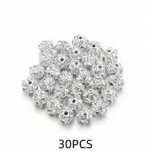 30pcs Shiny Round Beads Rhinestone Spacer Beads For Making Jewelry, DIY Bracelet Necklace - Diamond Ball - View 17