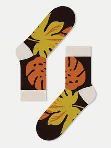 1/5 Pairs Unisex Couple Plant Leaf Graphic Art Design Breathable Cotton Crew Socks, Suitable For Travel, Home, Office, Holidays, Gift - Multicolor - View 23