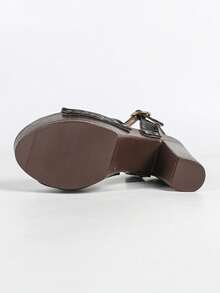 Women's Bold Buckles Studded Wedge Sandal Platform Heeled Summer Fashion Sandals Ankle Strap Shoes - 黑色 - 查看 10