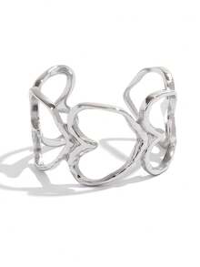 Frminee 2pcs/1pc Simple And Cute Heart 18k Gold Plated Geometric Stainless Steel Ring, Stacked Strap Statement Wedding Promise Ring, Valentine's Day Gift - Multicolor - View 7