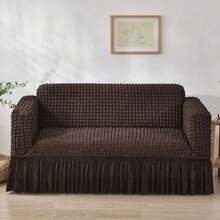 Modern Style Polyester Fiber Solid Color Bubble Gauze Simple Style Elastic All-Inclusive Lace Design Sofa Cover, All Seasons Scratch Resistant Elastic Living Room Sofa Cover Pet Anti-Dirty Universal Sofa Protector Home Decoration - 咖啡棕 - 查看 7