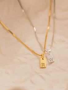 1件简约不锈钢金色字母吊坠项链，精致字母项链，女士婚礼首饰配饰，情人节礼物 - 金色 - 查看 4