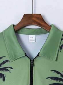 Ensemble 2 pièces pour hommes, printemps/été, couleurs vives : polo à manches courtes imprimé 3D + shorts, tenues confortables - Vert - Voir 4