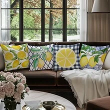 Bộ 4 vỏ gối trang trí chủ đề chanh mùa hè, in một mặt, chất liệu nhung màu đào, kích thước 45*45CM/18*18inch, thích hợp cho ghế sofa vải hiện đại, trang trí nội thất, tiệc tùng, làm quà tặng. - Nhiều màu - Xem 10