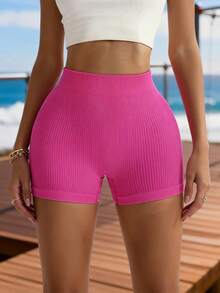 Y2K-Stil nahtlose Dopamin-Shorts, aus dehnbarem Stoff gefertigt, um Kurven zu formen und den Po anzuheben. 90% hochwertige Nylon, 10% Elastan. Modisch und vielseitig, geeignet für den täglichen Gebrauch, Sport, Fitness und Yoga - Heißes Pink - Übersicht 2