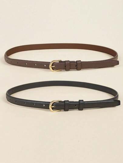 1/2pcs Fashionable Metal Buckle Adjustable Waist Belt, Versatile For Sweater, Suit, Skirt, Pants, Leather Belt, Jeans Belt, Square Buckle, Minimalist Solid Color Adjustable Skinny Waist Belt