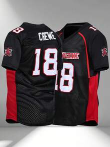 Men's Embroidered American Football Jersey, Black Casual V-Neck Short Sleeve T-Shirt, Party & Sports Wear