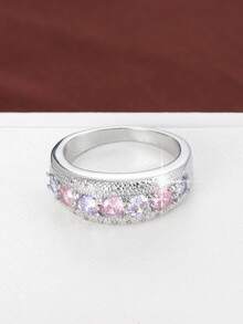 1pc Minimalist Geometric Big Polka Dot Design Cubic Zirconia Inlaid Fashion Ring For Women - Multicolor - View 15