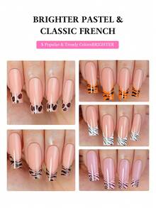 法式豹纹美甲亚克力150片装长方形按压式甲片，亮面，DIY美甲套装，适用于人造指甲和美甲沙龙，女孩和女士日常美甲用品，节日派对和礼物 - 彩色 - 查看 3